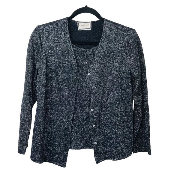 CARROLL REED Sparkle Black Layered Cardigan - Picture 1 of 14